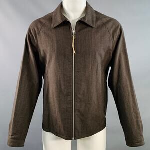 Size M Peyton Swing Brown Wool Linen Zip Up Jacket